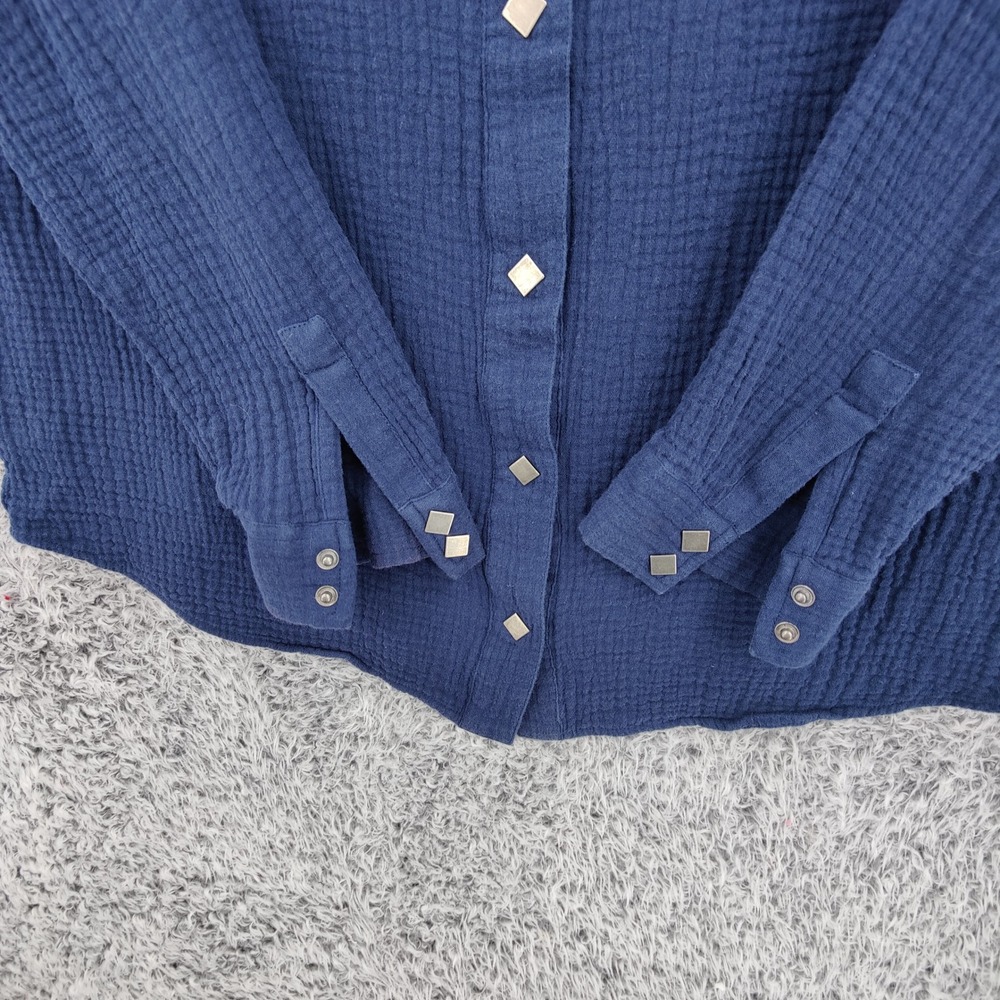Soft Surroundings Women Coastal Gauze Preppy Airy Button Up Shirt M Navy Top - Picture 6 of 16
